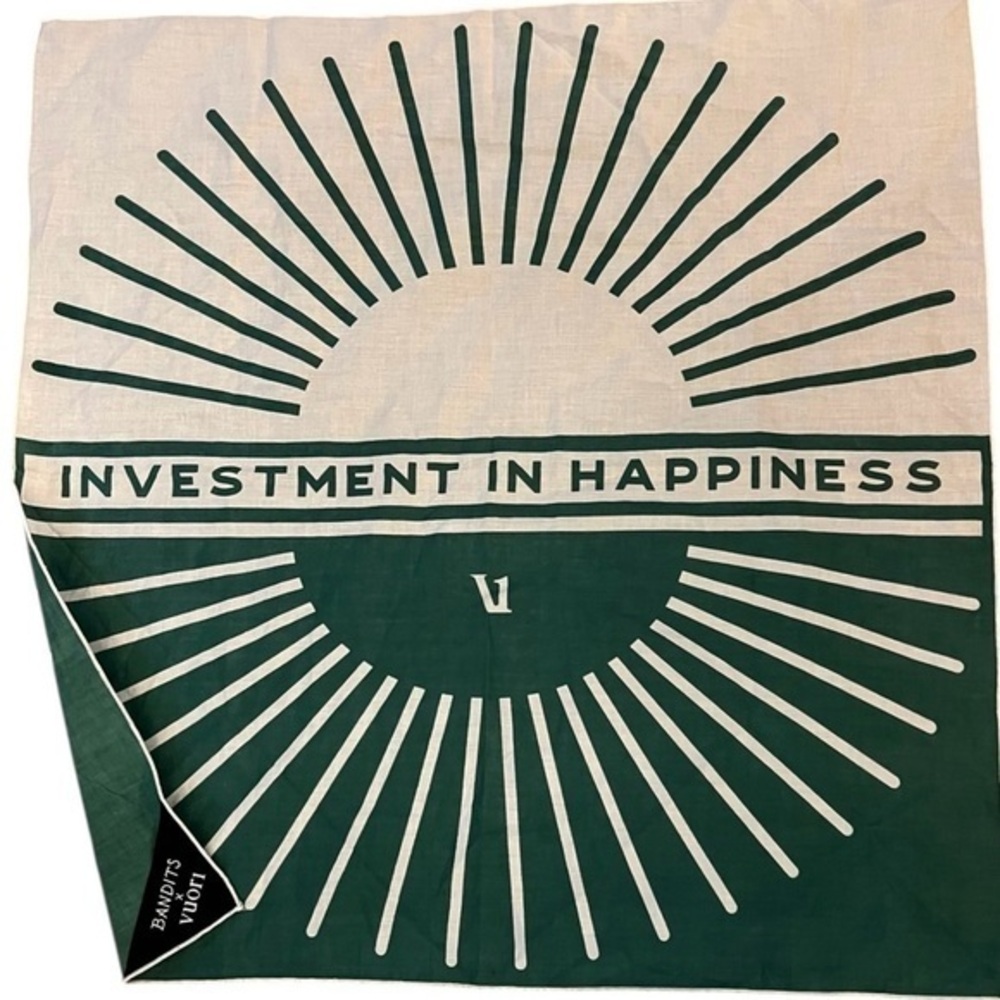 BanditsxVuori Investment in Happiness green & white sunburst scarf / bandanna